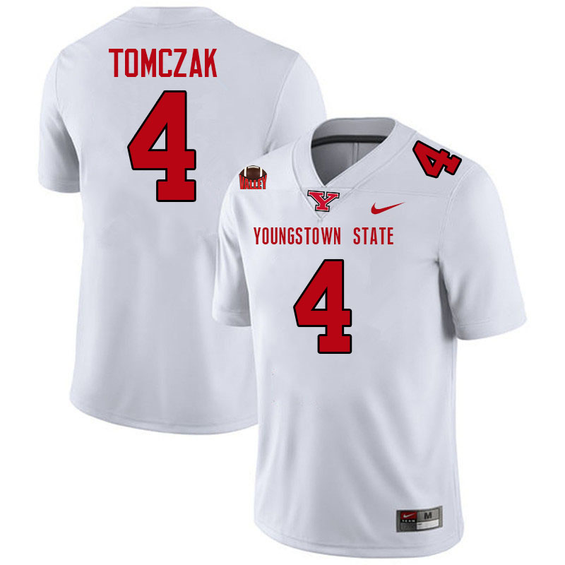 Youngstown State Penguins #4 Max Tomczak College Football Jerseys,Uniforms-White